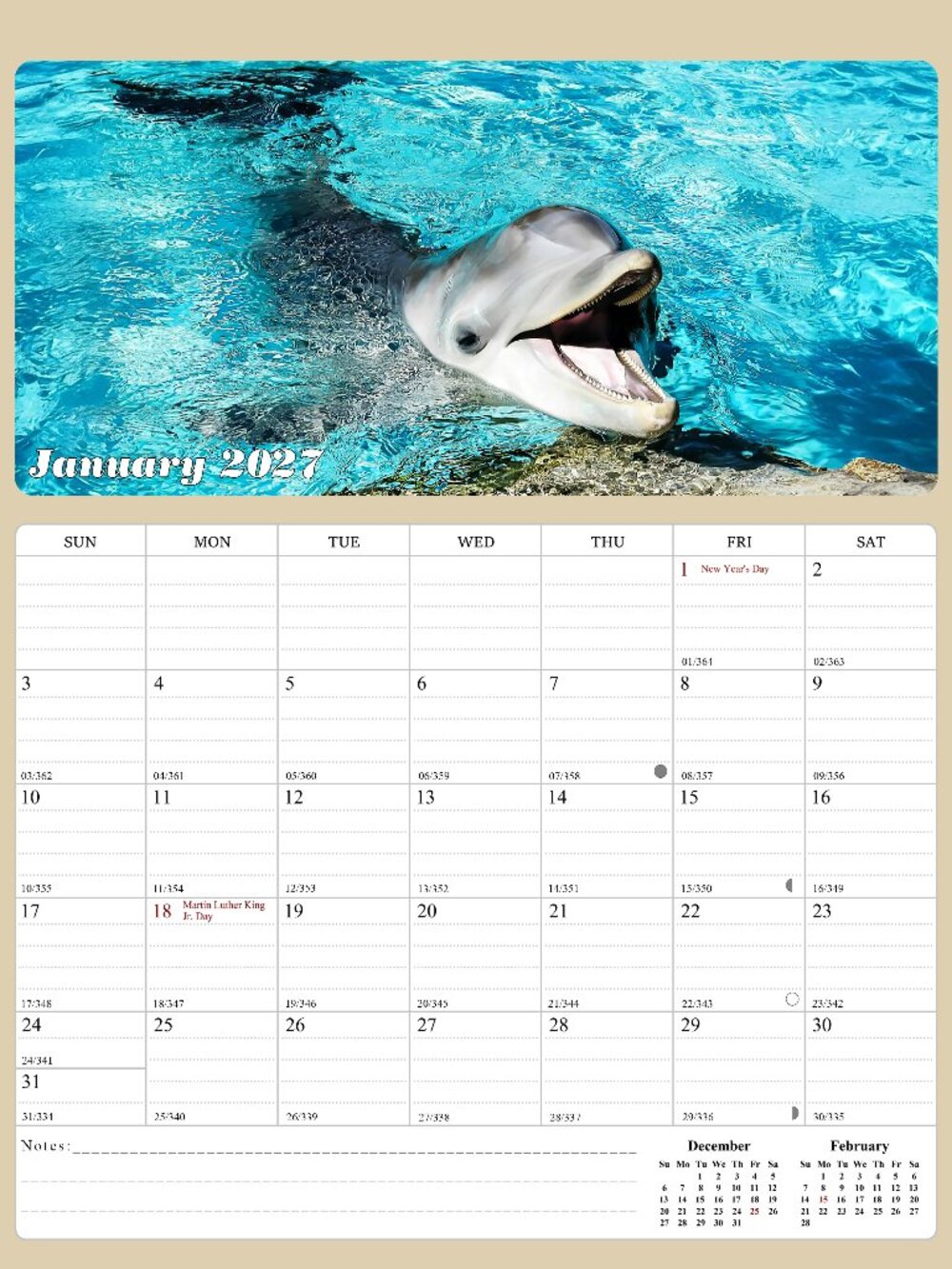 2027 Calendar Magnetic Peel & Stick 12 Months 8.5" x 11" Horses